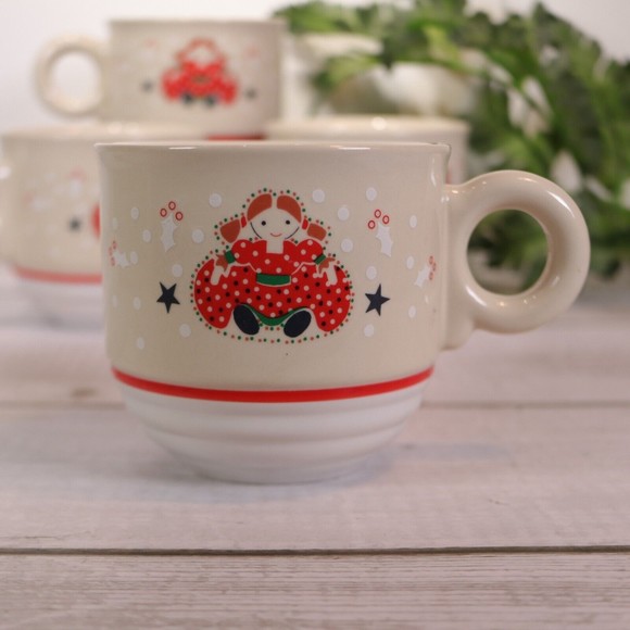 Vintage 1980 Noritake Epoch HOLIDAY JOY Mug Set 4Pc 8200 Doll Christmas - Picture 7 of 11